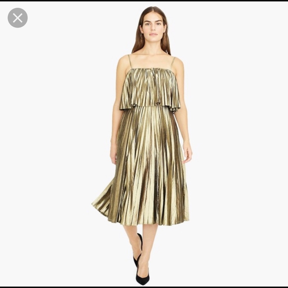 J.CREW COLLECTION PLEATED MIDI DRESS GOLD LAME 00